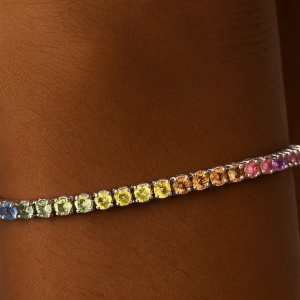 Rainbow Sapphires 14k Gold Tennis Bracelet